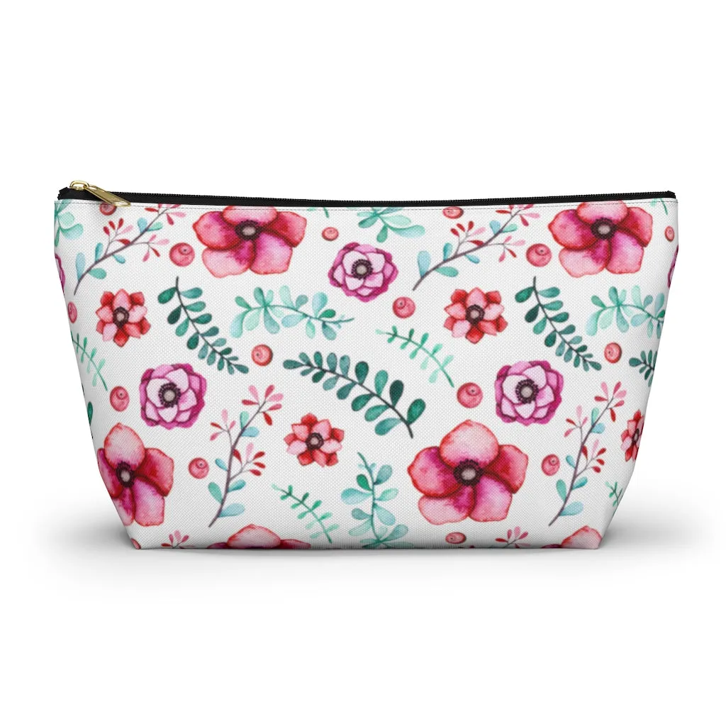 Floral In White Accessory Pouch w T-bottom
