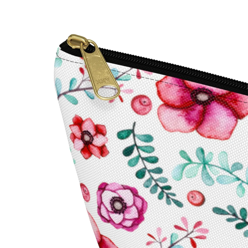Floral In White Accessory Pouch w T-bottom