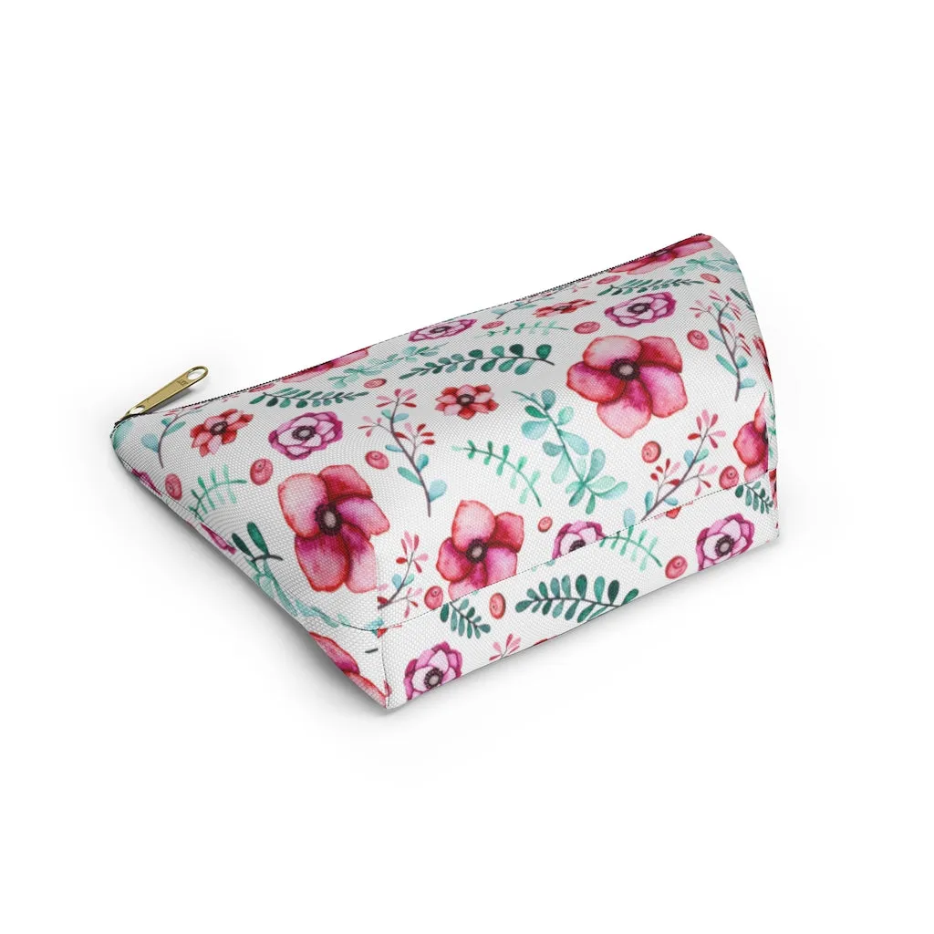 Floral In White Accessory Pouch w T-bottom