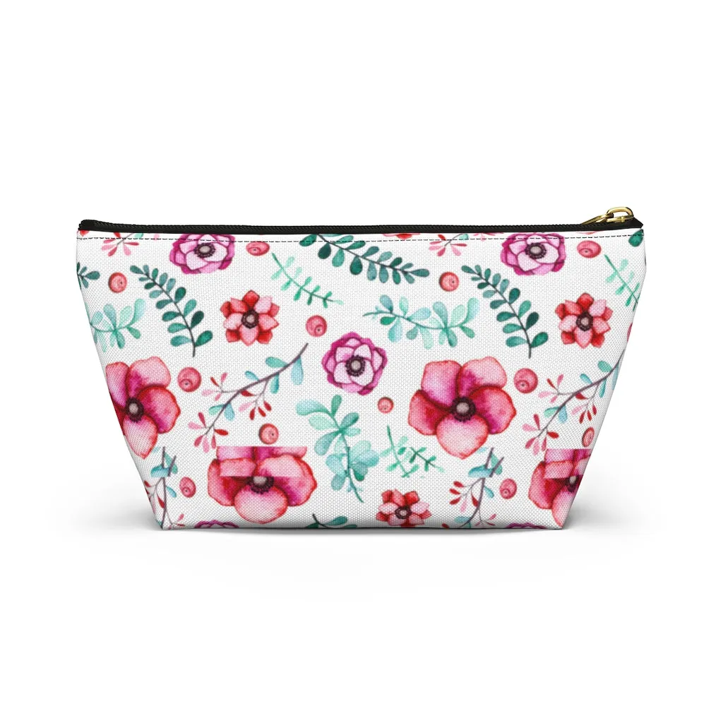 Floral In White Accessory Pouch w T-bottom