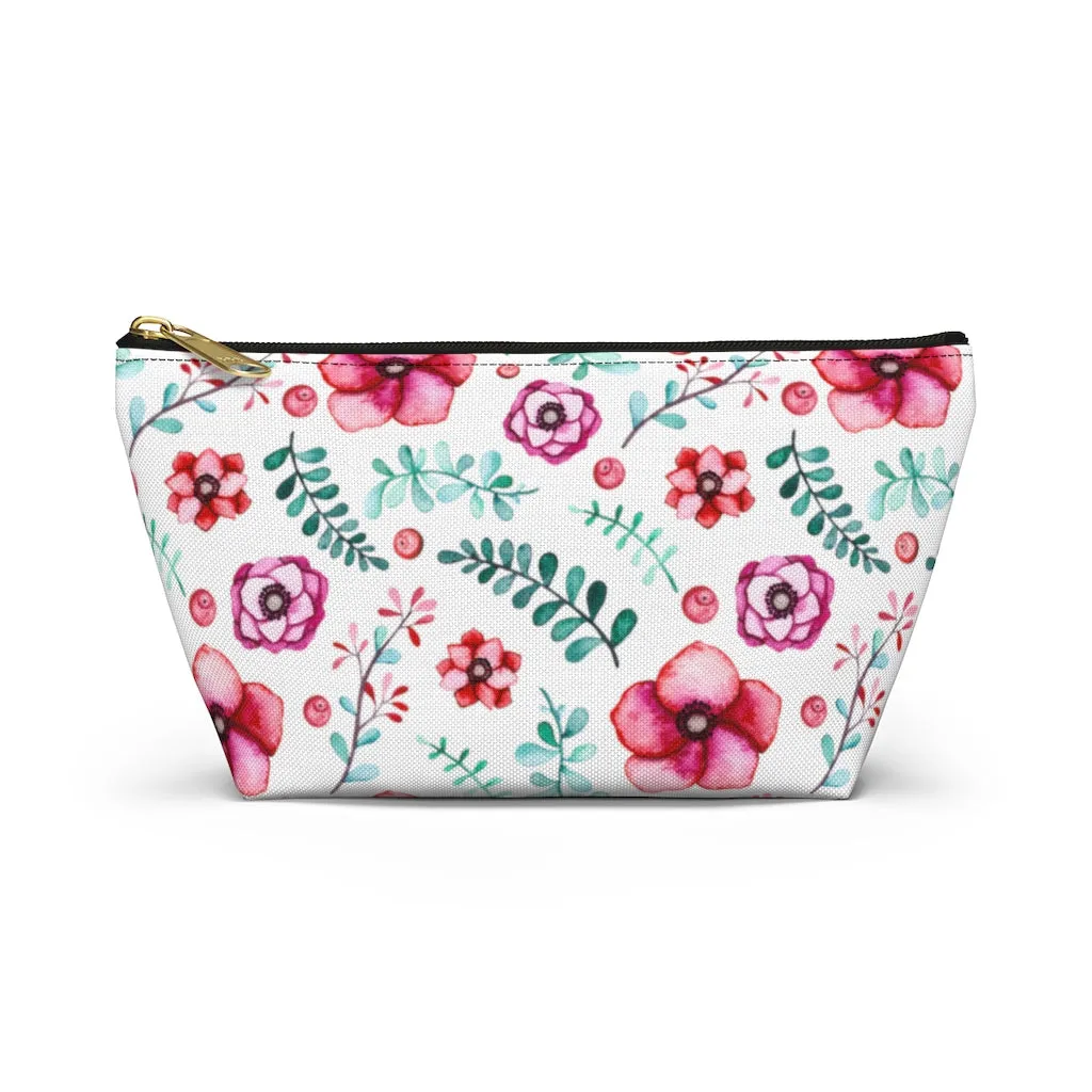 Floral In White Accessory Pouch w T-bottom