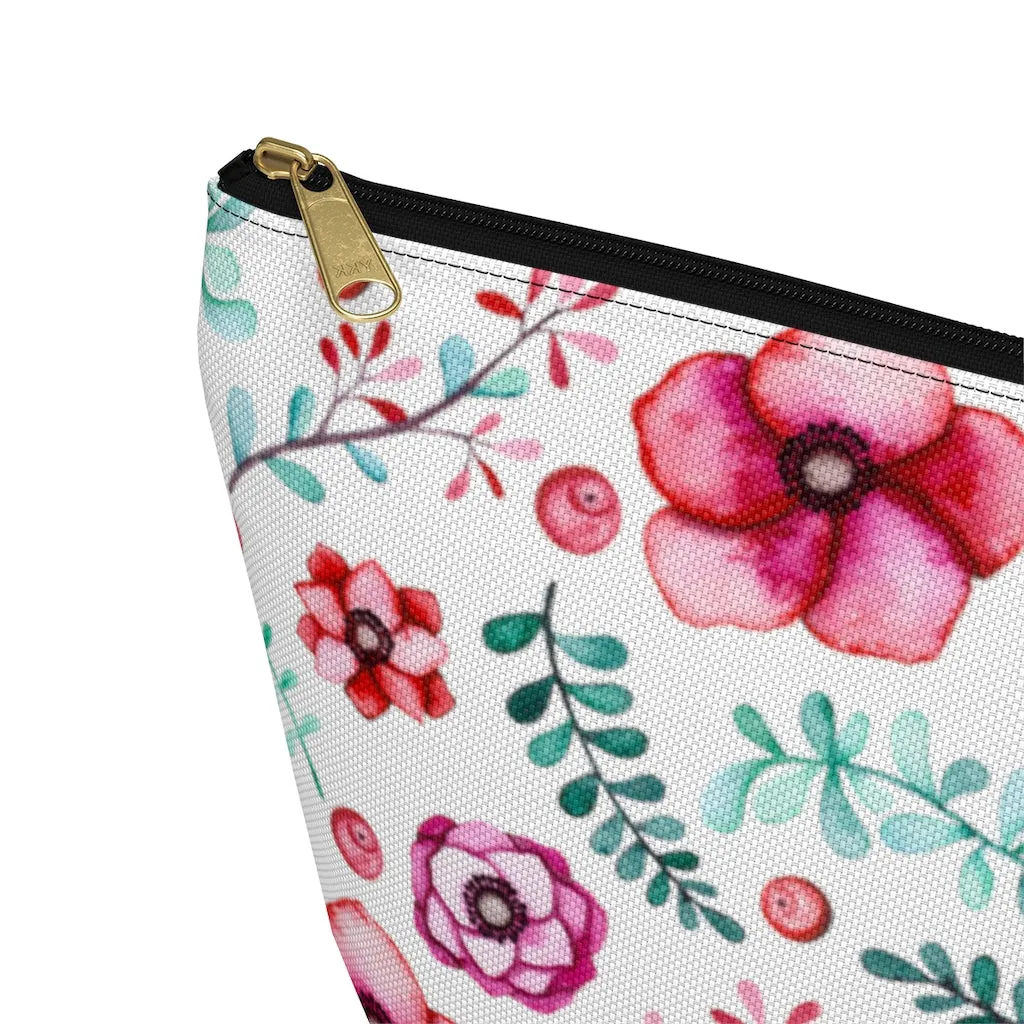 Floral In White Accessory Pouch w T-bottom