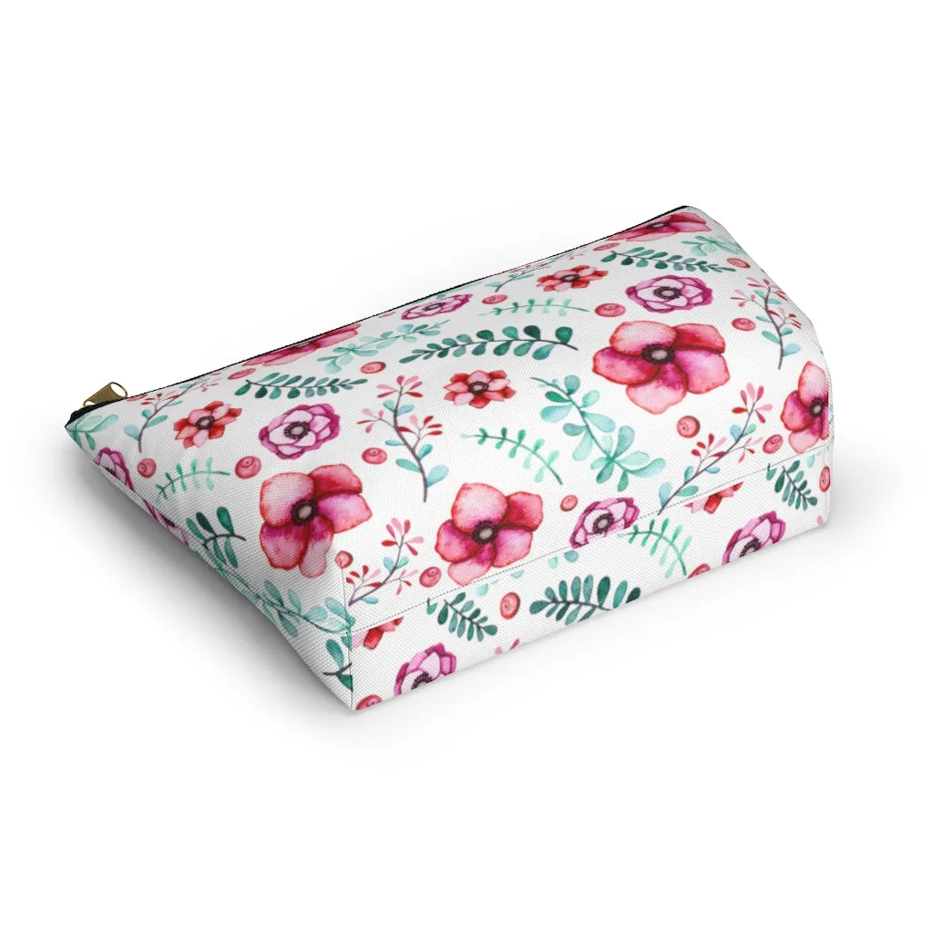 Floral In White Accessory Pouch w T-bottom
