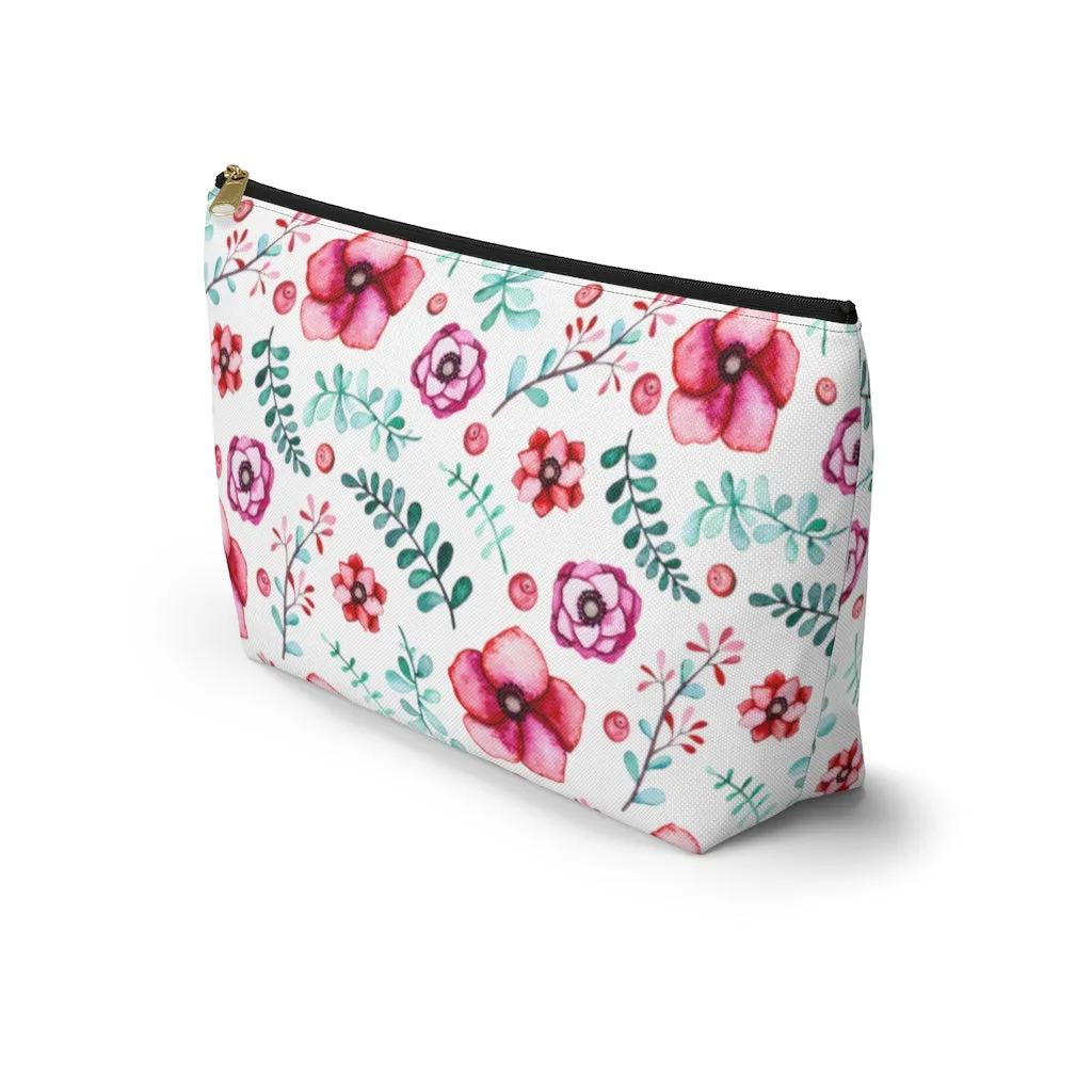 Floral In White Accessory Pouch w T-bottom