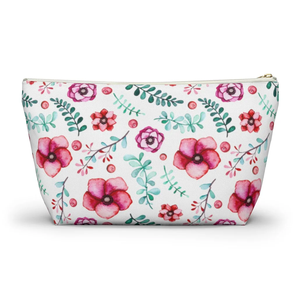 Floral In White Accessory Pouch w T-bottom