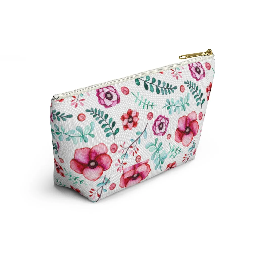 Floral In White Accessory Pouch w T-bottom