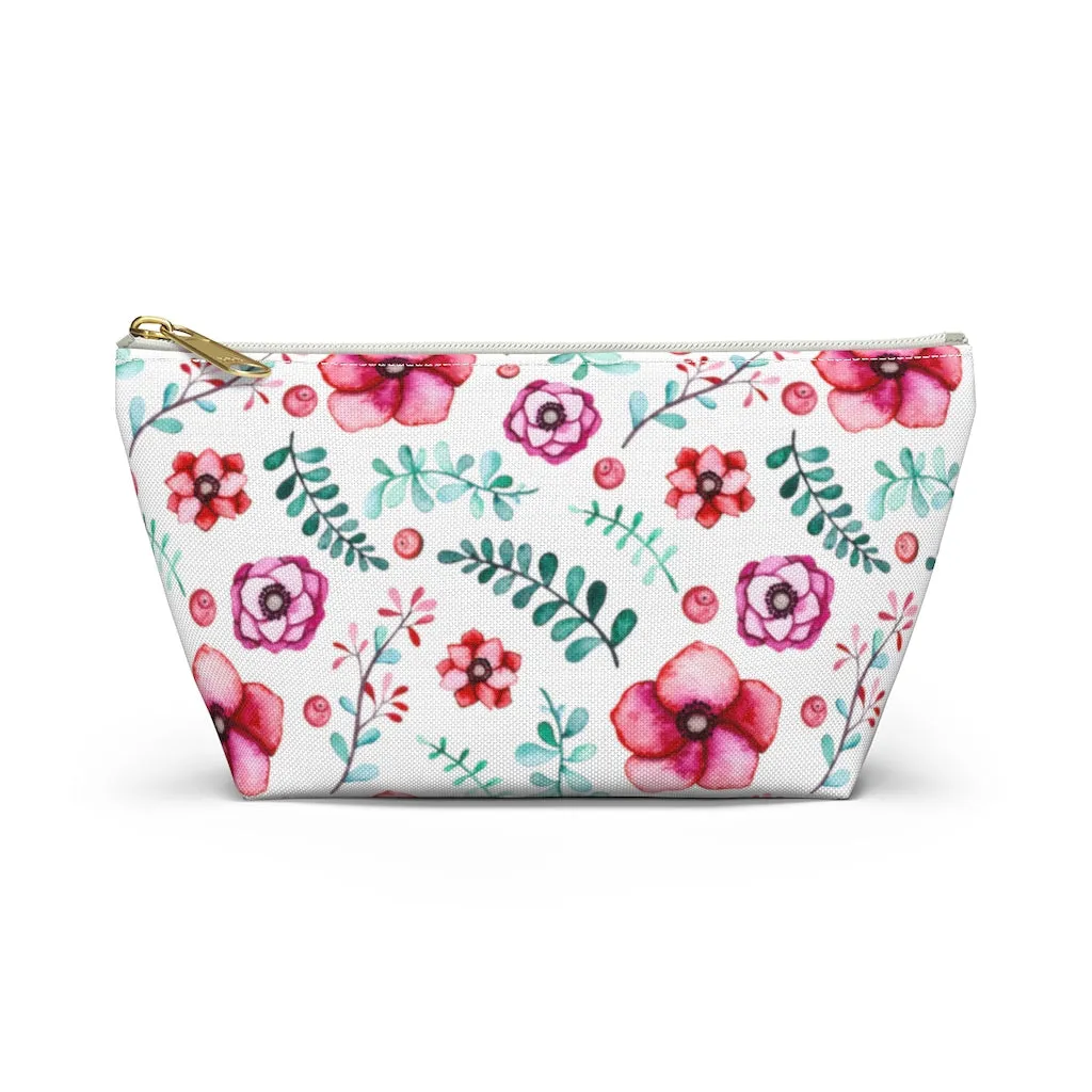Floral In White Accessory Pouch w T-bottom