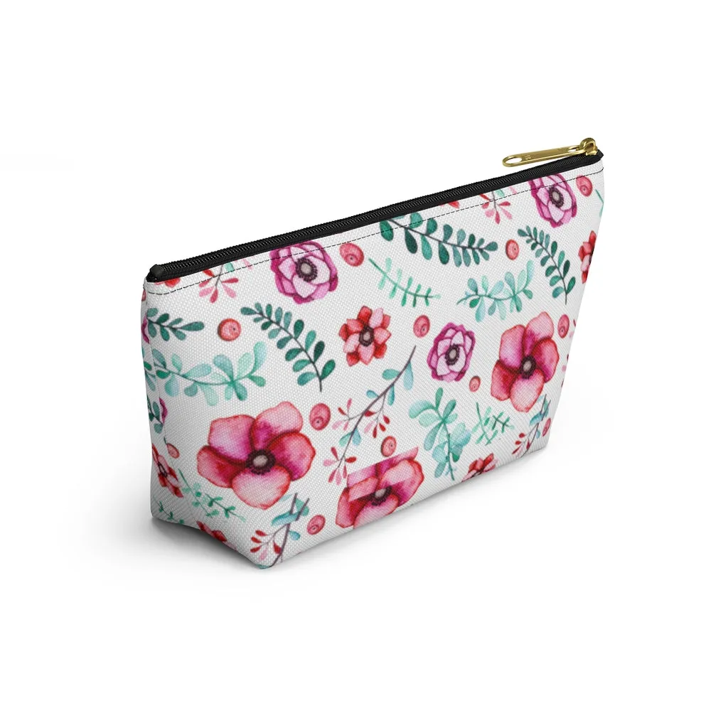 Floral In White Accessory Pouch w T-bottom