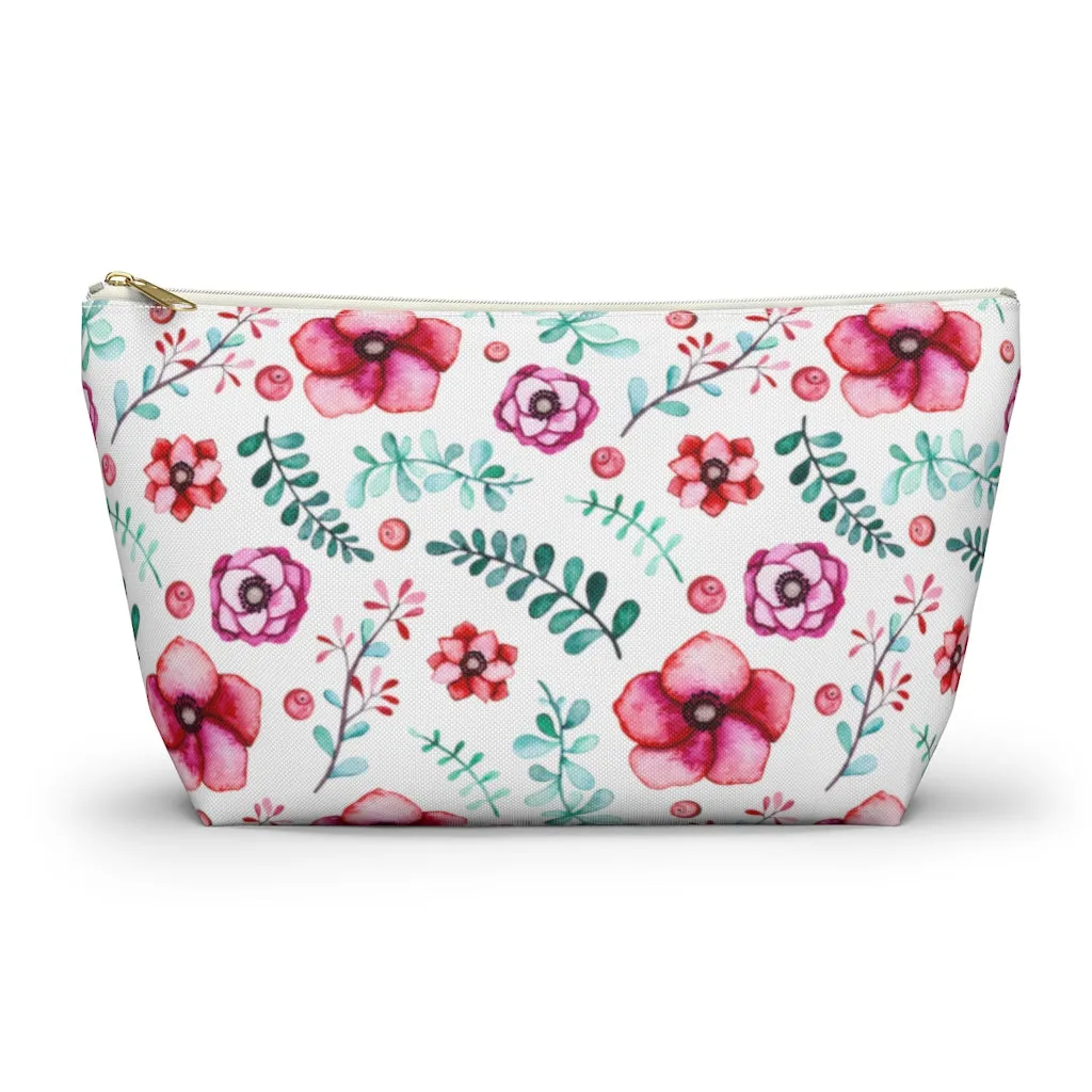 Floral In White Accessory Pouch w T-bottom