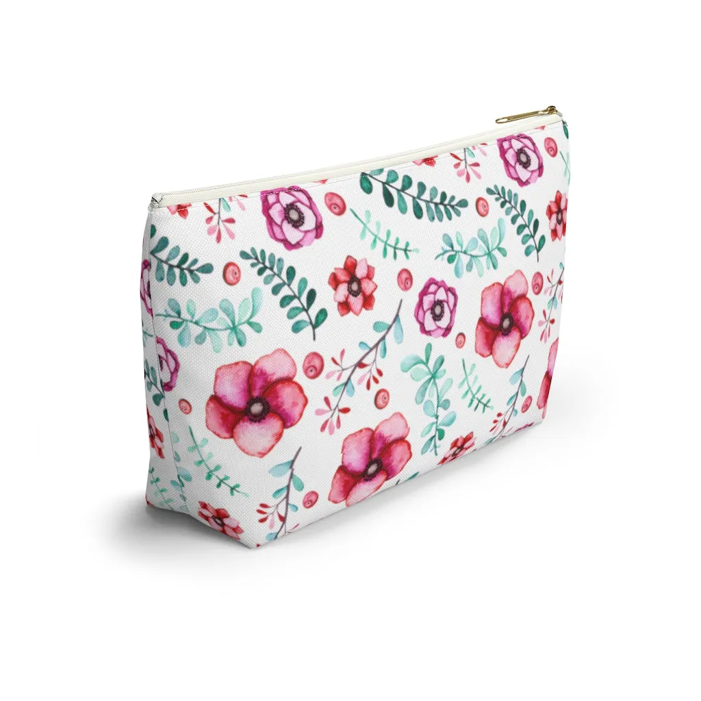 Floral In White Accessory Pouch w T-bottom