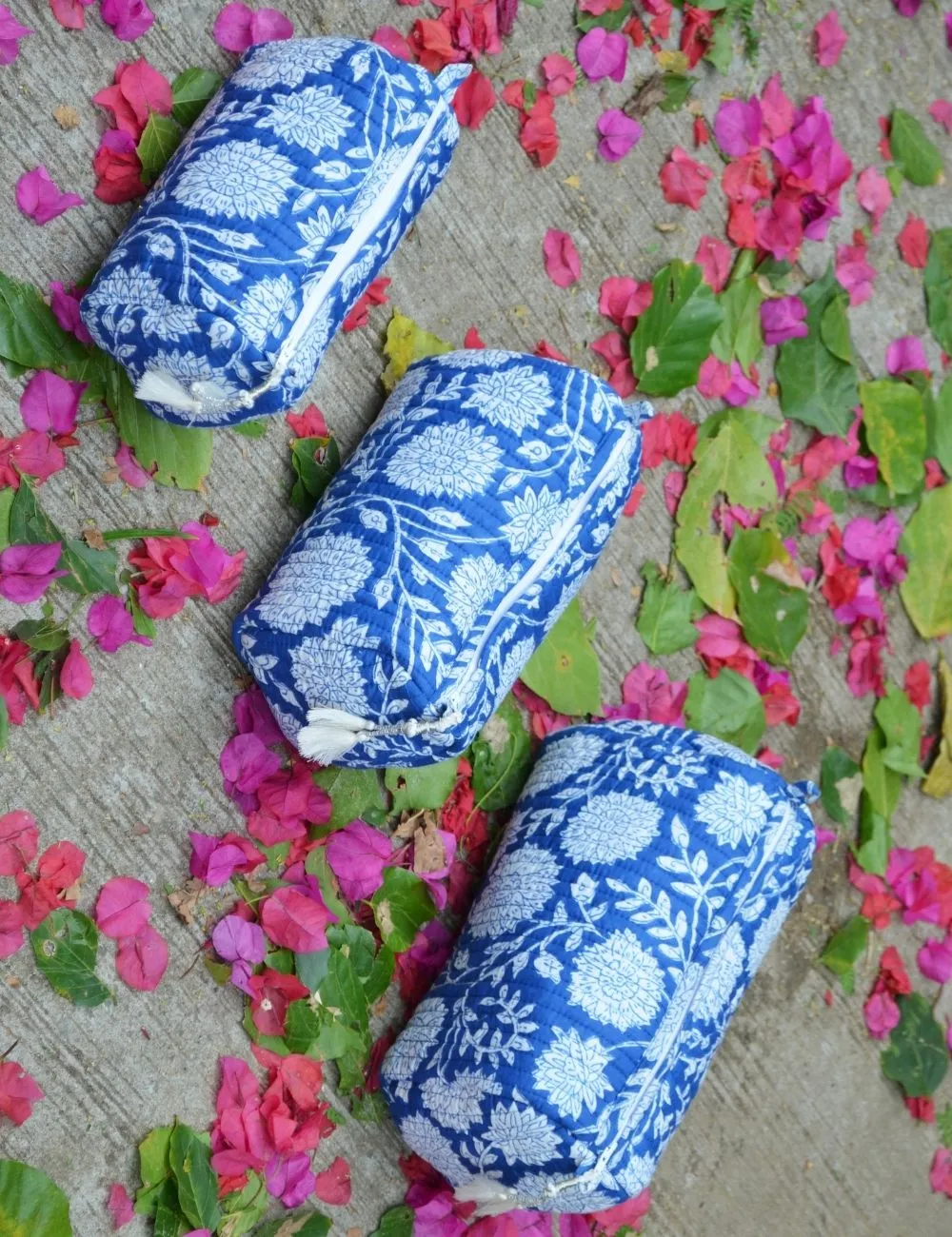 Floral Print Cotton Wash Bag Set Of 3 Pieces