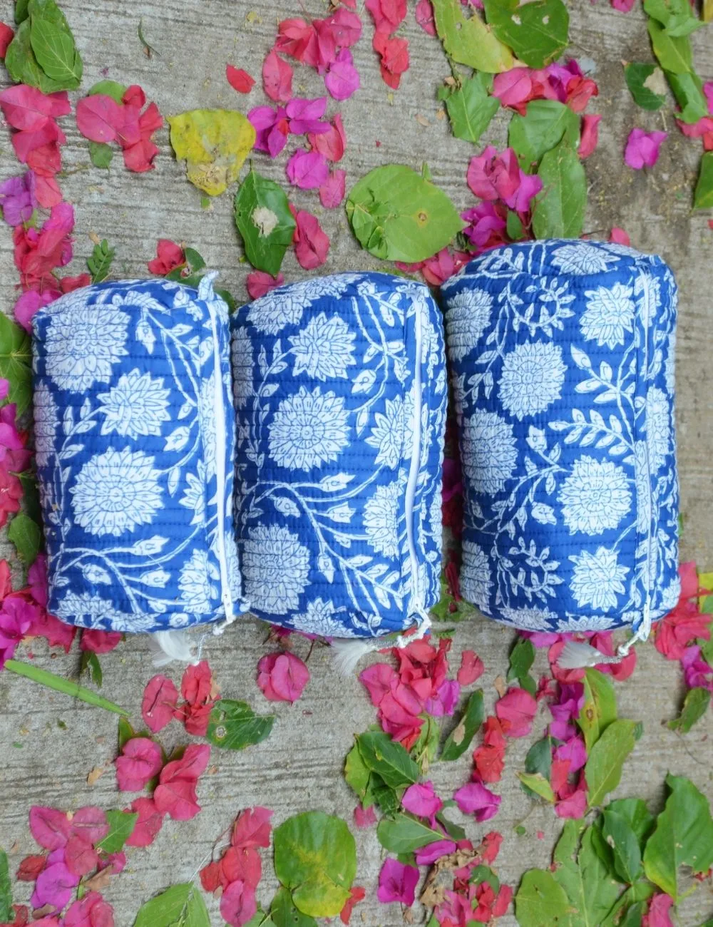 Floral Print Cotton Wash Bag Set Of 3 Pieces