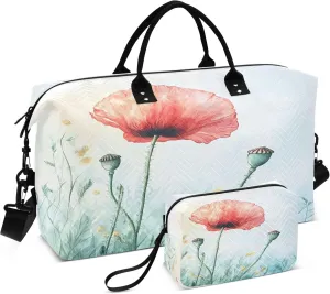 Flower in Meadow Travel Duffel Bags Carry on Weekender Overnight Bag Large for Airplane with Toiletry Bag for Men Women