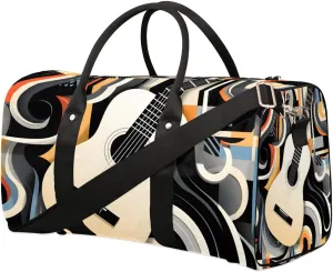 Flower Music Note Guitar Travel Duffel Bag for Women Men Waterproof Foldable Overnight Weekender Bag Large Capacity Sports Gym Bag