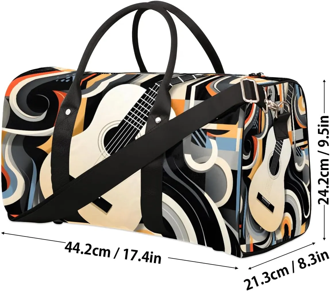 Flower Music Note Guitar Travel Duffel Bag for Women Men Waterproof Foldable Overnight Weekender Bag Large Capacity Sports Gym Bag