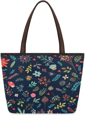 Flower Plant Leaves Herbs Tote Bag Tote Purse for Women with Zipper Womens Handbags for Work Travel