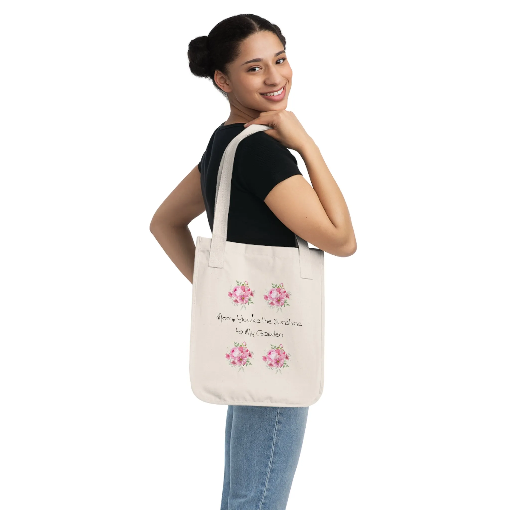 Flowers Floral Mom, You’re the Sunshine to My Garden Organic Canvas Tote Bag - Eco-Friendly Carryall for Everyday Use