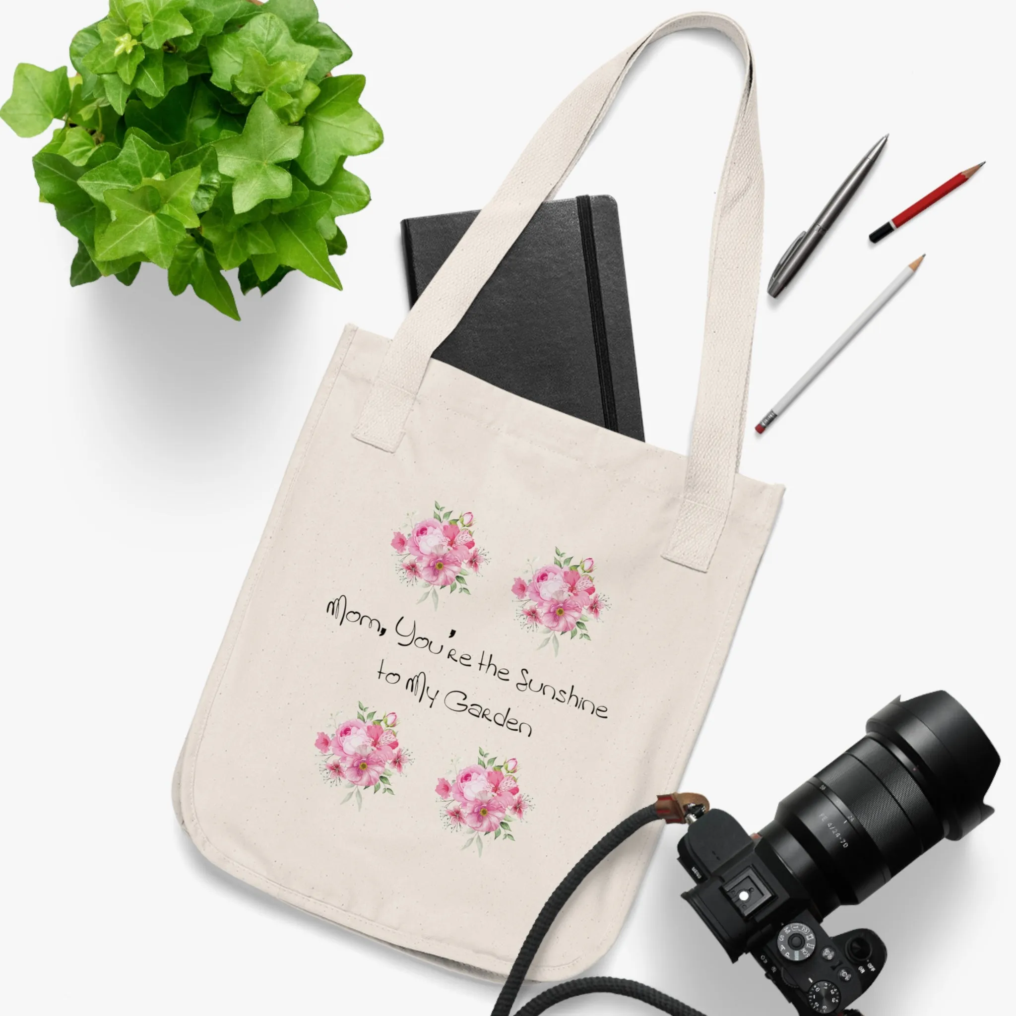 Flowers Floral Mom, You’re the Sunshine to My Garden Organic Canvas Tote Bag - Eco-Friendly Carryall for Everyday Use