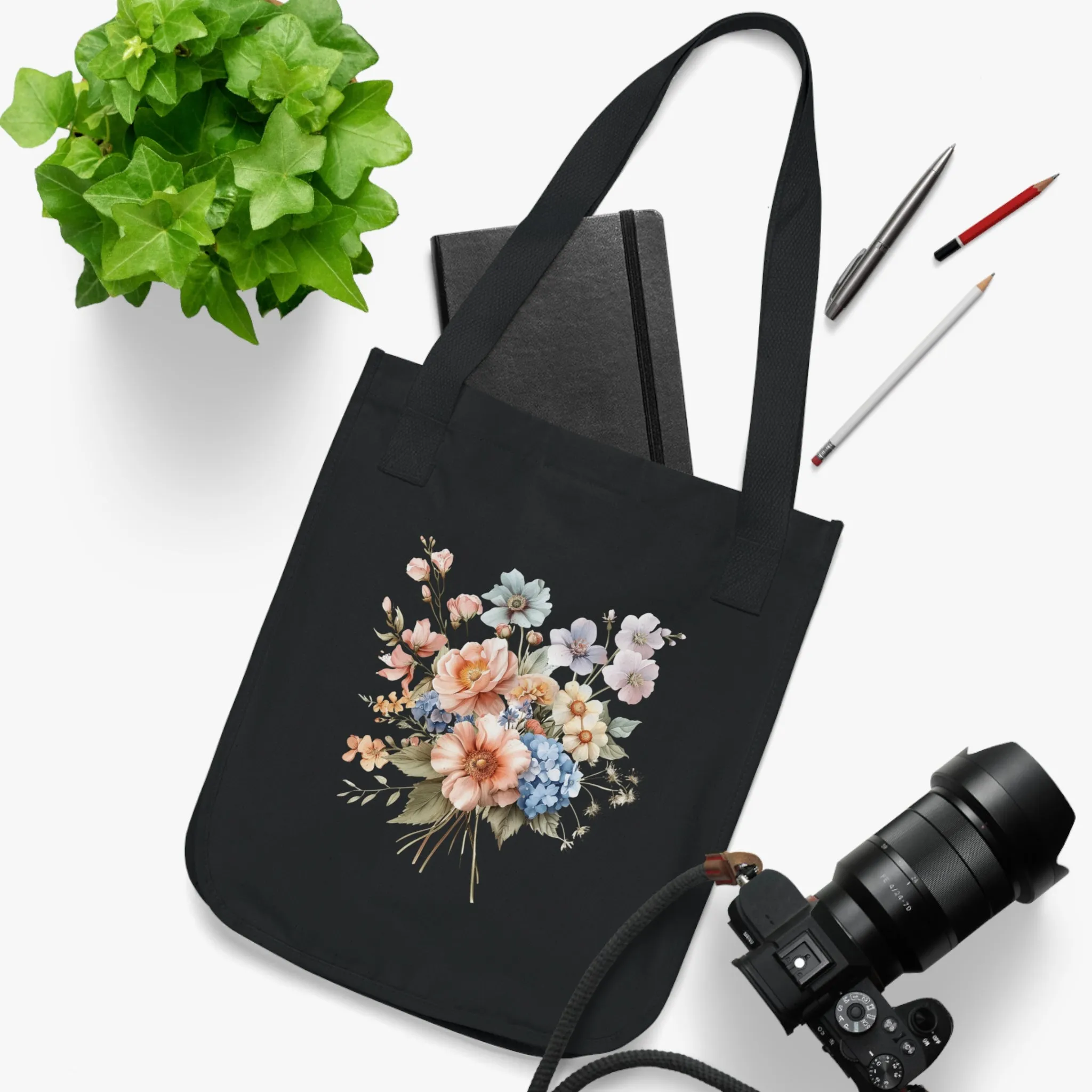 Flowers Pastel Floral Organic Canvas Tote Bag - Eco-Friendly Carryall for Everyday Use