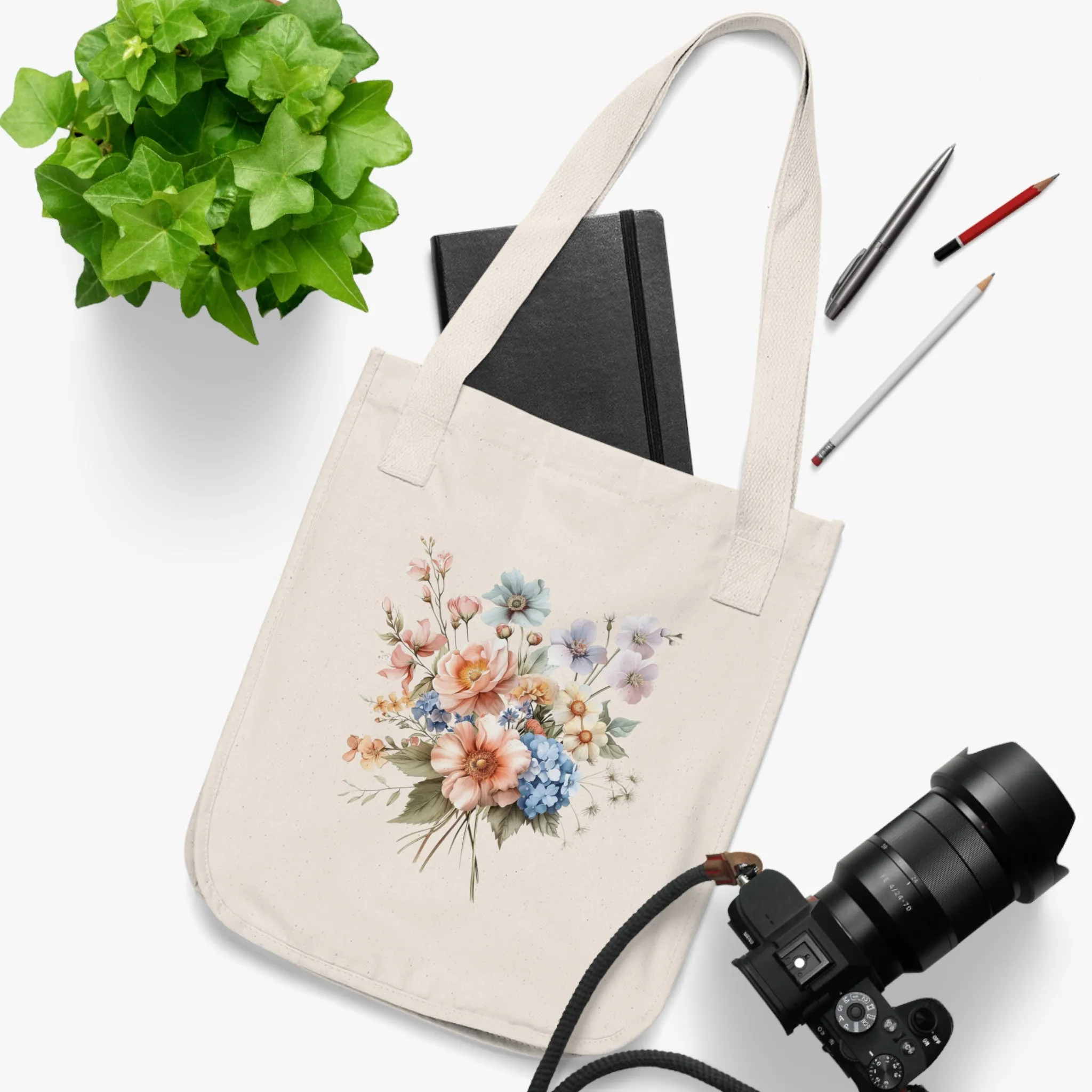 Flowers Pastel Floral Organic Canvas Tote Bag - Eco-Friendly Carryall for Everyday Use