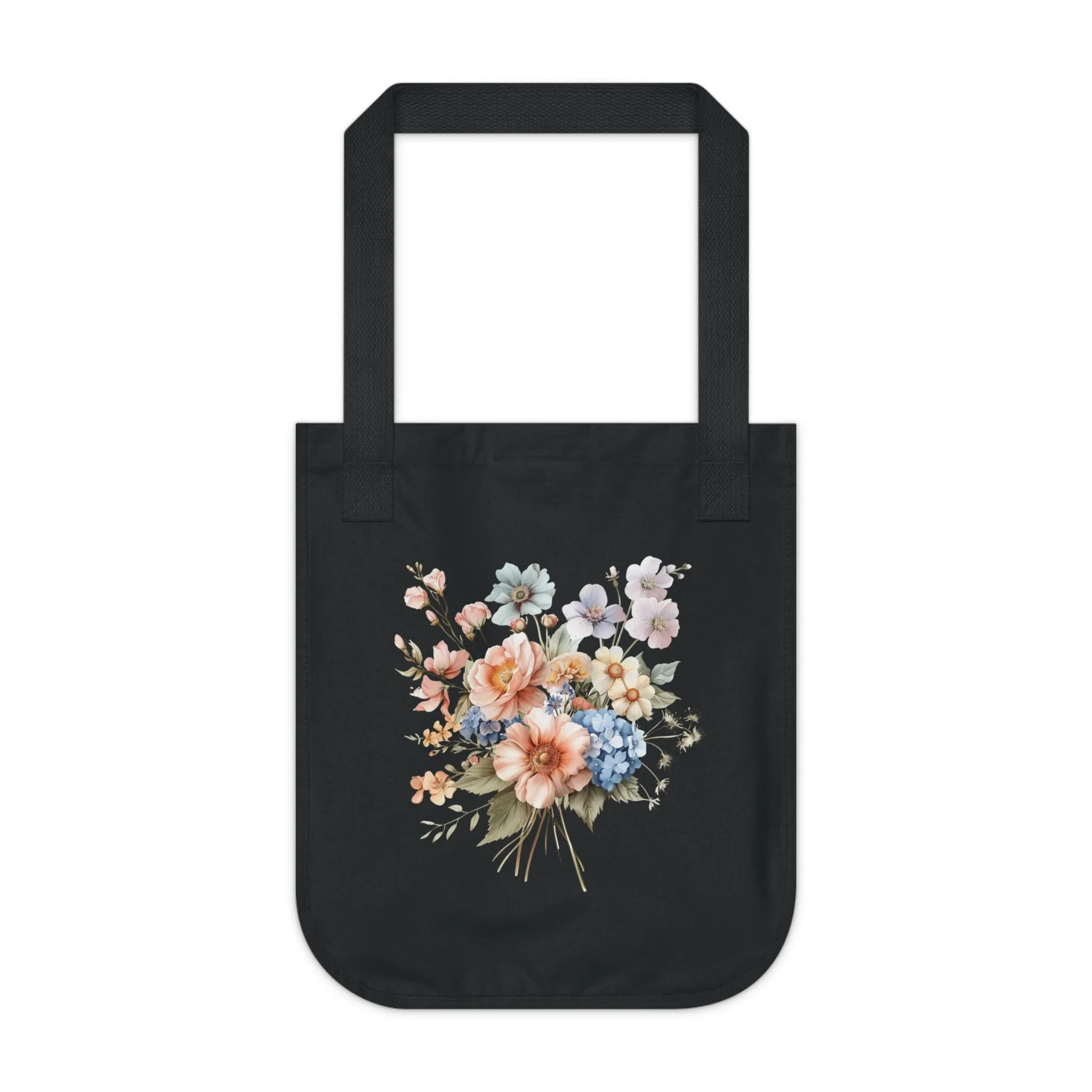 Flowers Pastel Floral Organic Canvas Tote Bag - Eco-Friendly Carryall for Everyday Use