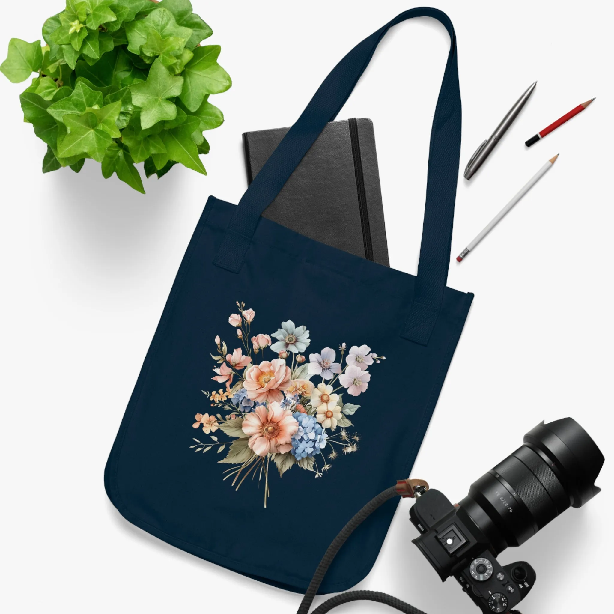 Flowers Pastel Floral Organic Canvas Tote Bag - Eco-Friendly Carryall for Everyday Use