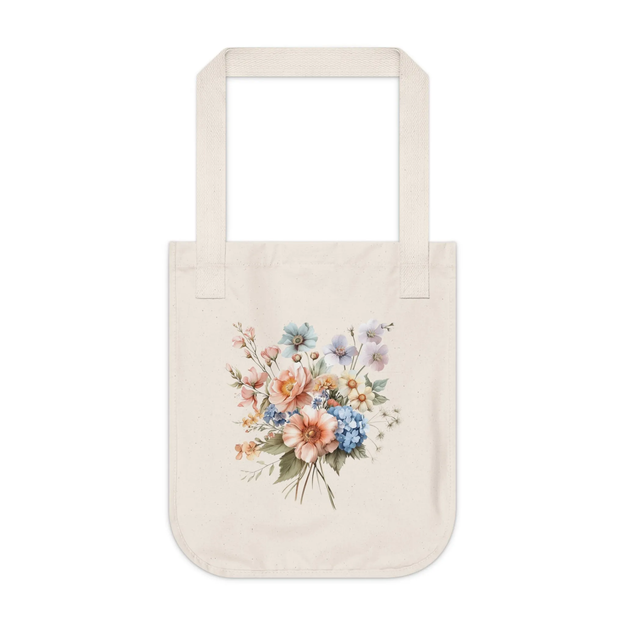 Flowers Pastel Floral Organic Canvas Tote Bag - Eco-Friendly Carryall for Everyday Use
