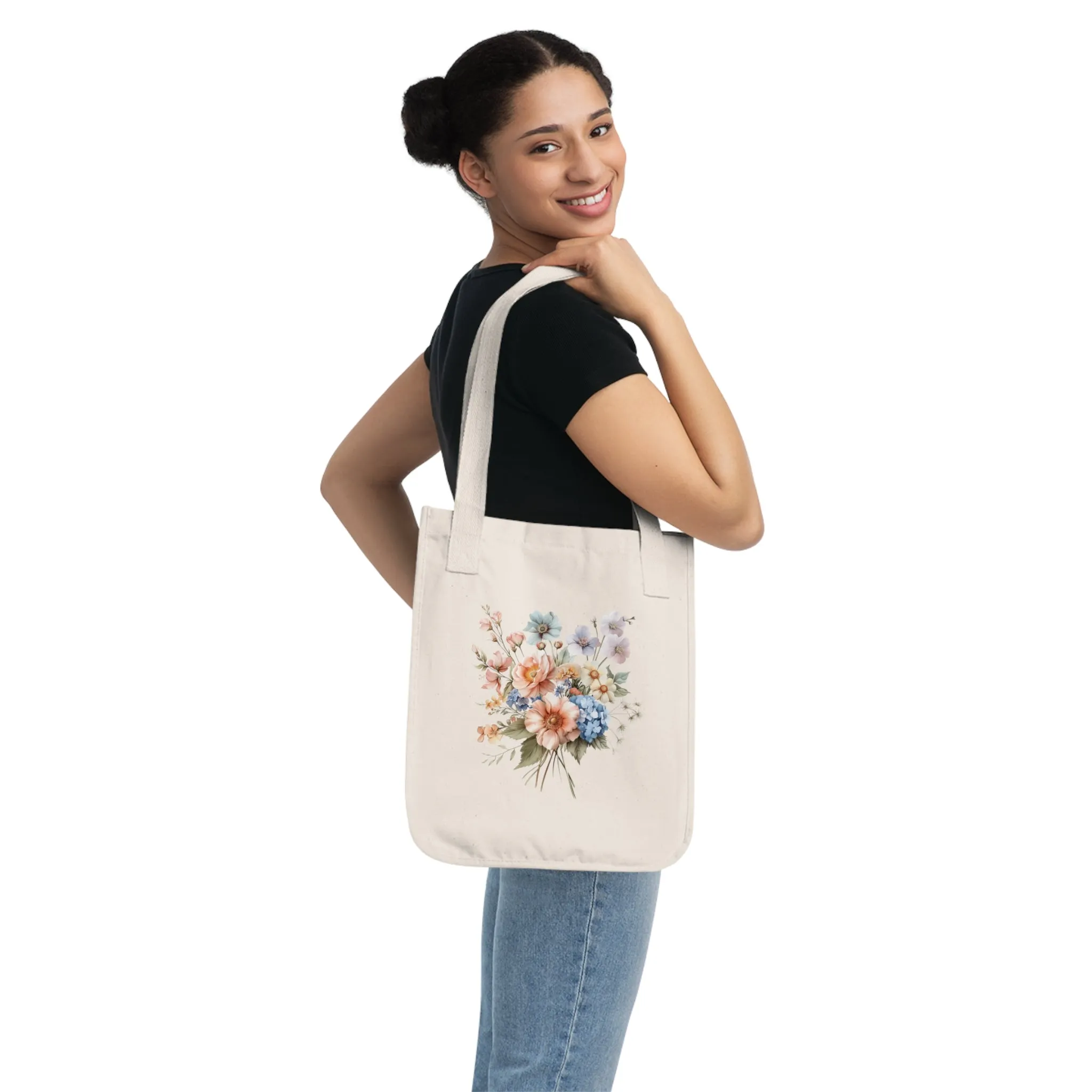 Flowers Pastel Floral Organic Canvas Tote Bag - Eco-Friendly Carryall for Everyday Use