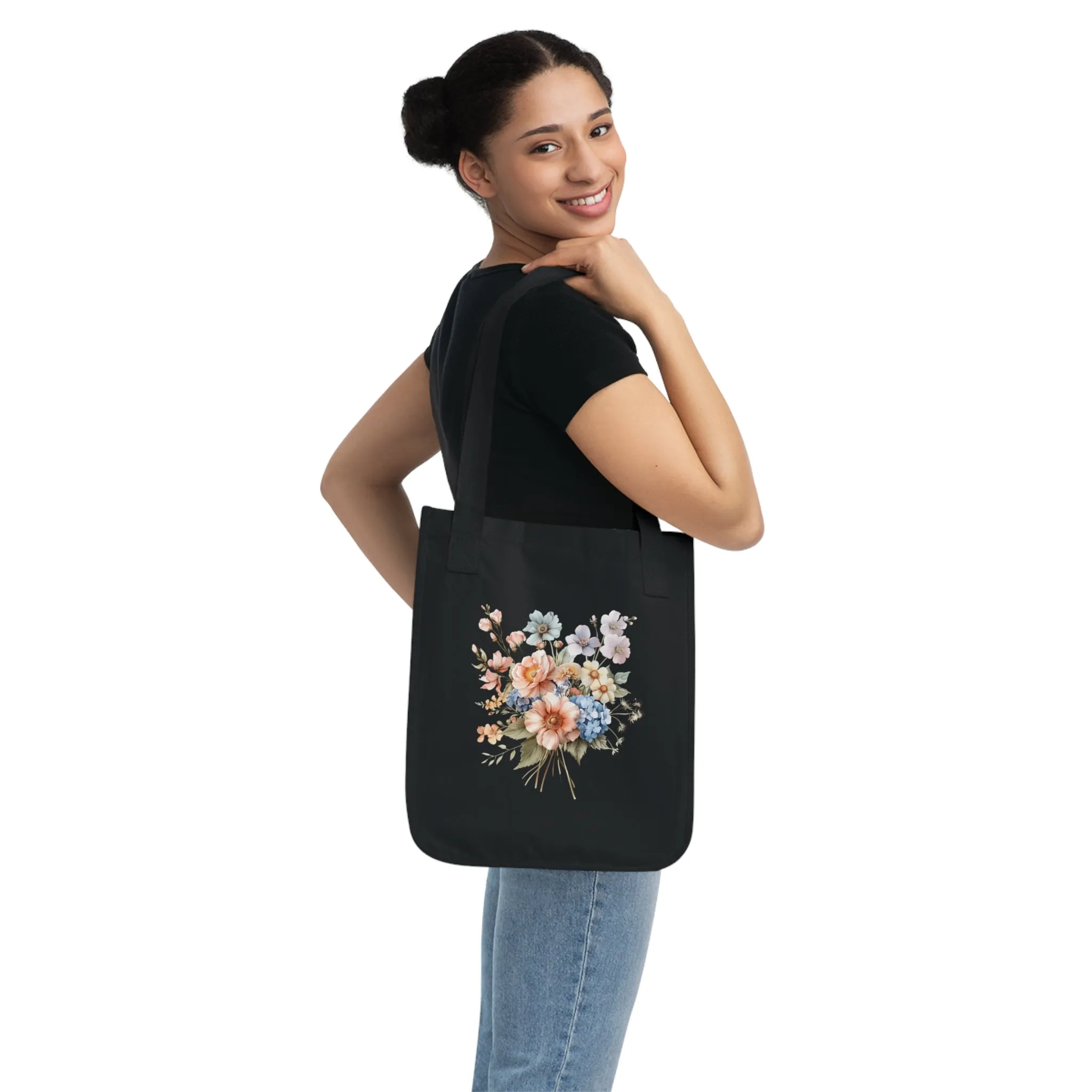 Flowers Pastel Floral Organic Canvas Tote Bag - Eco-Friendly Carryall for Everyday Use
