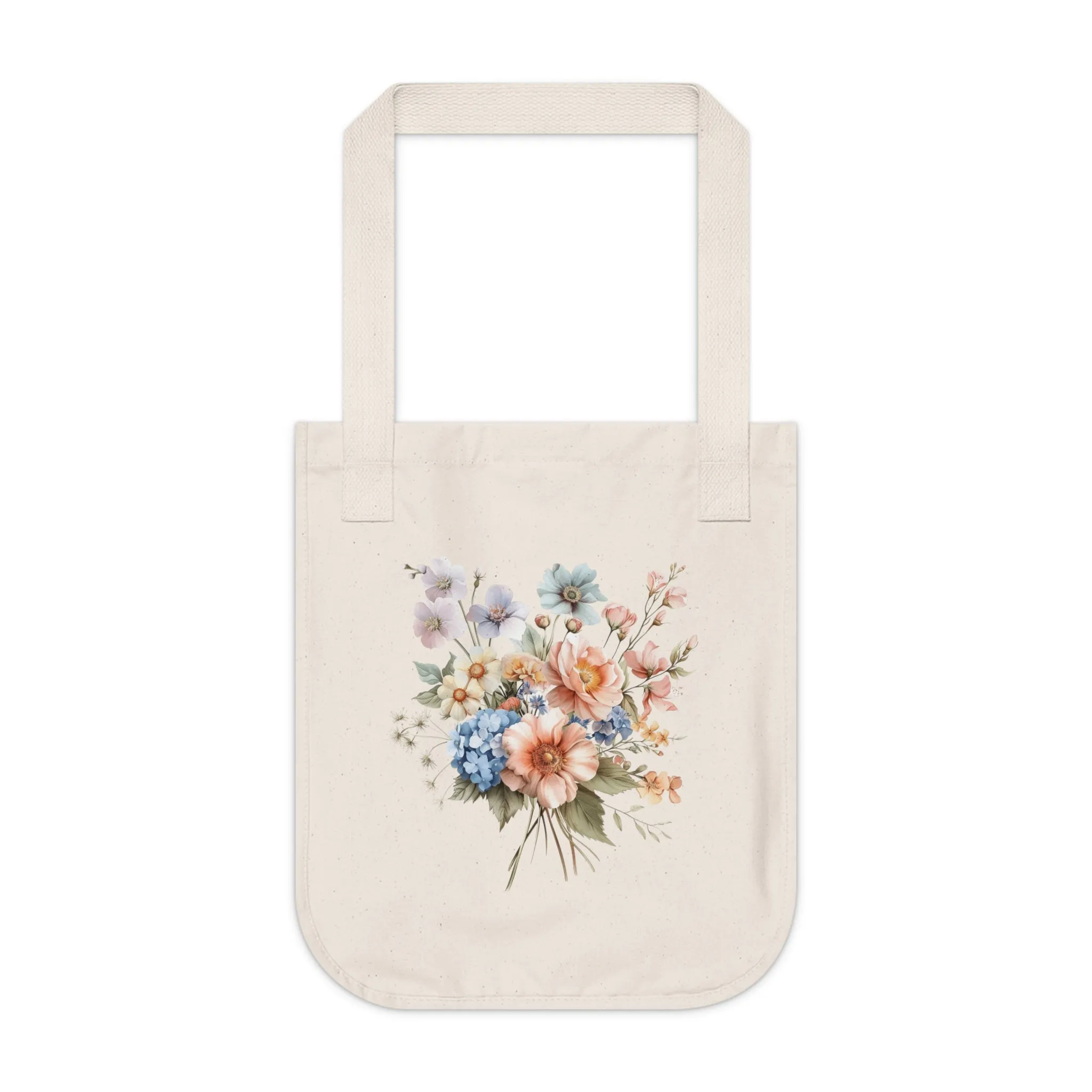 Flowers Pastel Floral Organic Canvas Tote Bag - Eco-Friendly Carryall for Everyday Use