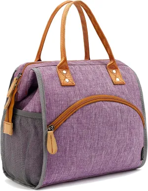 FlowFly Insulated Lunch Bag Wide-Open Lunch Box Large Tote Leakproof Cooler with Drink Holder and Multi Pockets for Women Men Adult Kids Work Picnic Travel Beach Hiking, Purple