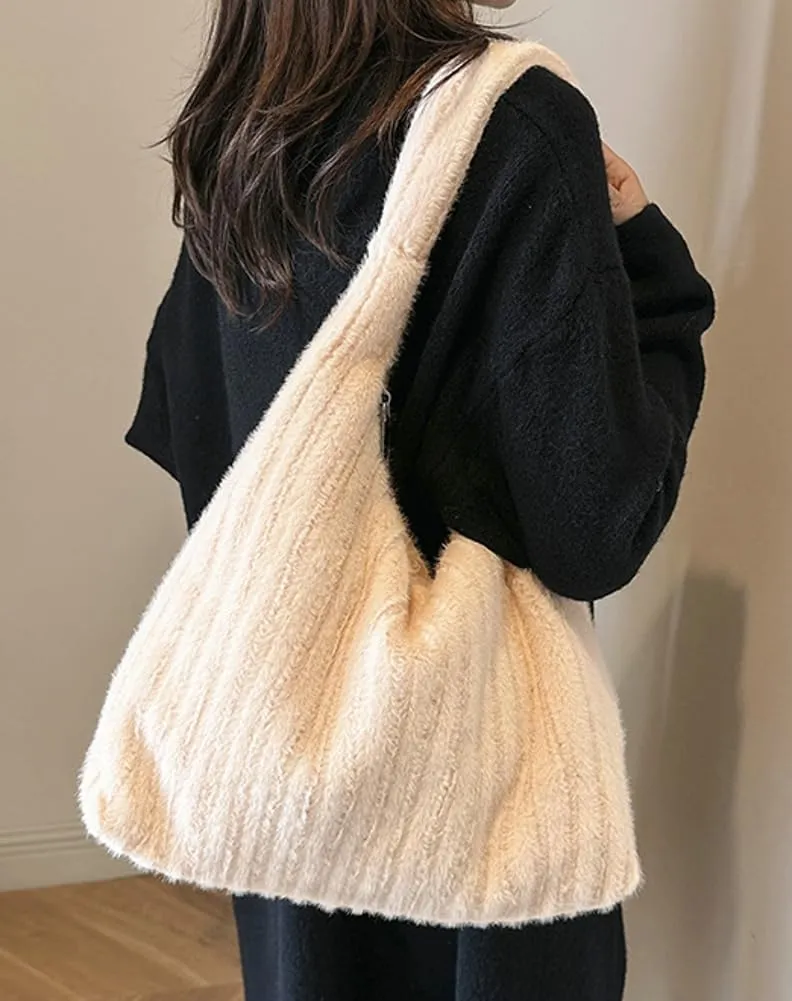 Fluffy Tote Bag Underarm Bag Shoulder Bag Furry Plush Underarm Handbag for Ladies Girls Women Autumn Winter