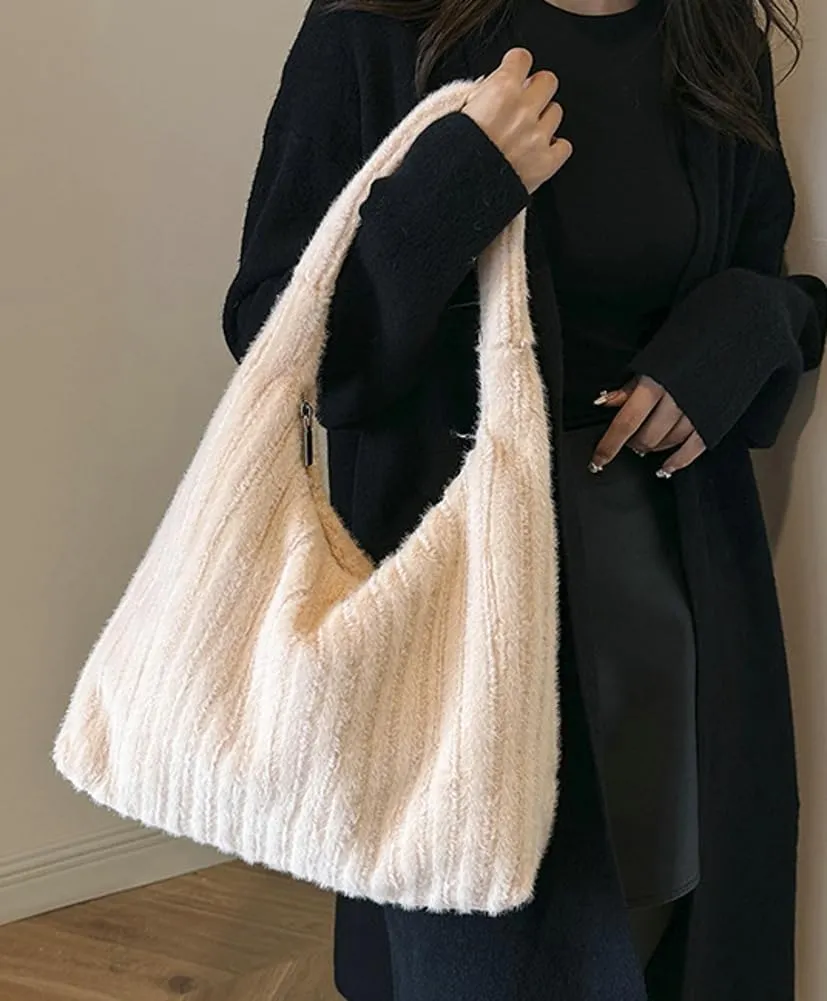 Fluffy Tote Bag Underarm Bag Shoulder Bag Furry Plush Underarm Handbag for Ladies Girls Women Autumn Winter