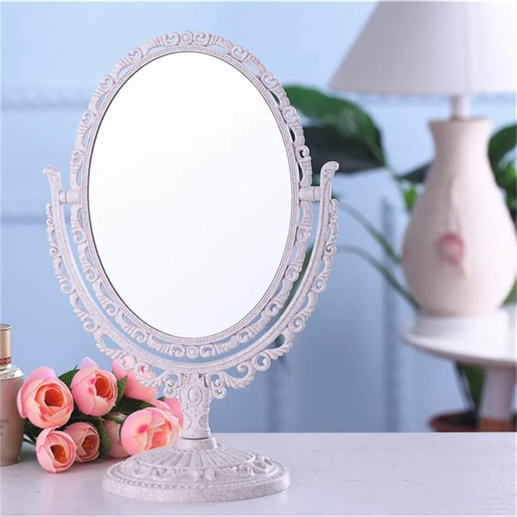 FMURY Desktop Makeup Mirrors Large Sided Retro Dressing Mirrors Beauty Mirrors Portable Princess Mirrors