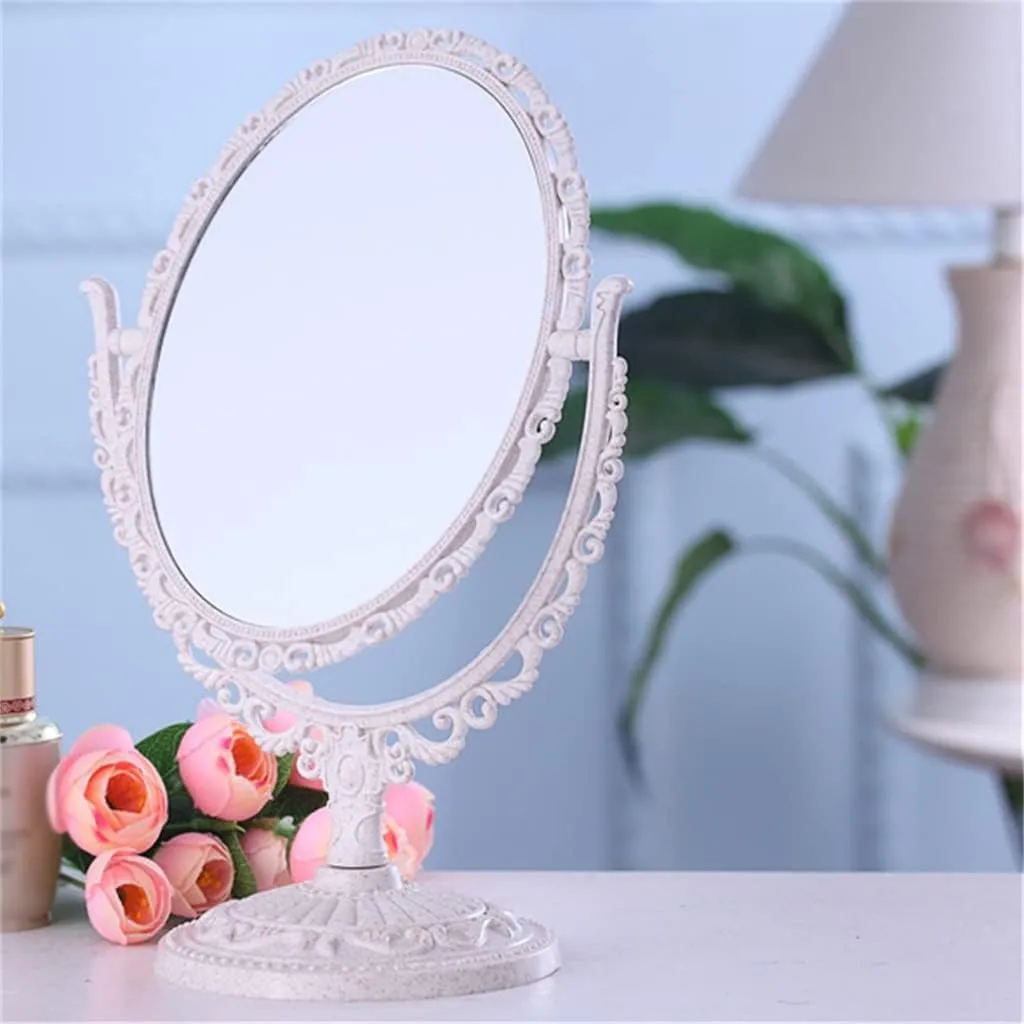 FMURY Desktop Makeup Mirrors Large Sided Retro Dressing Mirrors Beauty Mirrors Portable Princess Mirrors