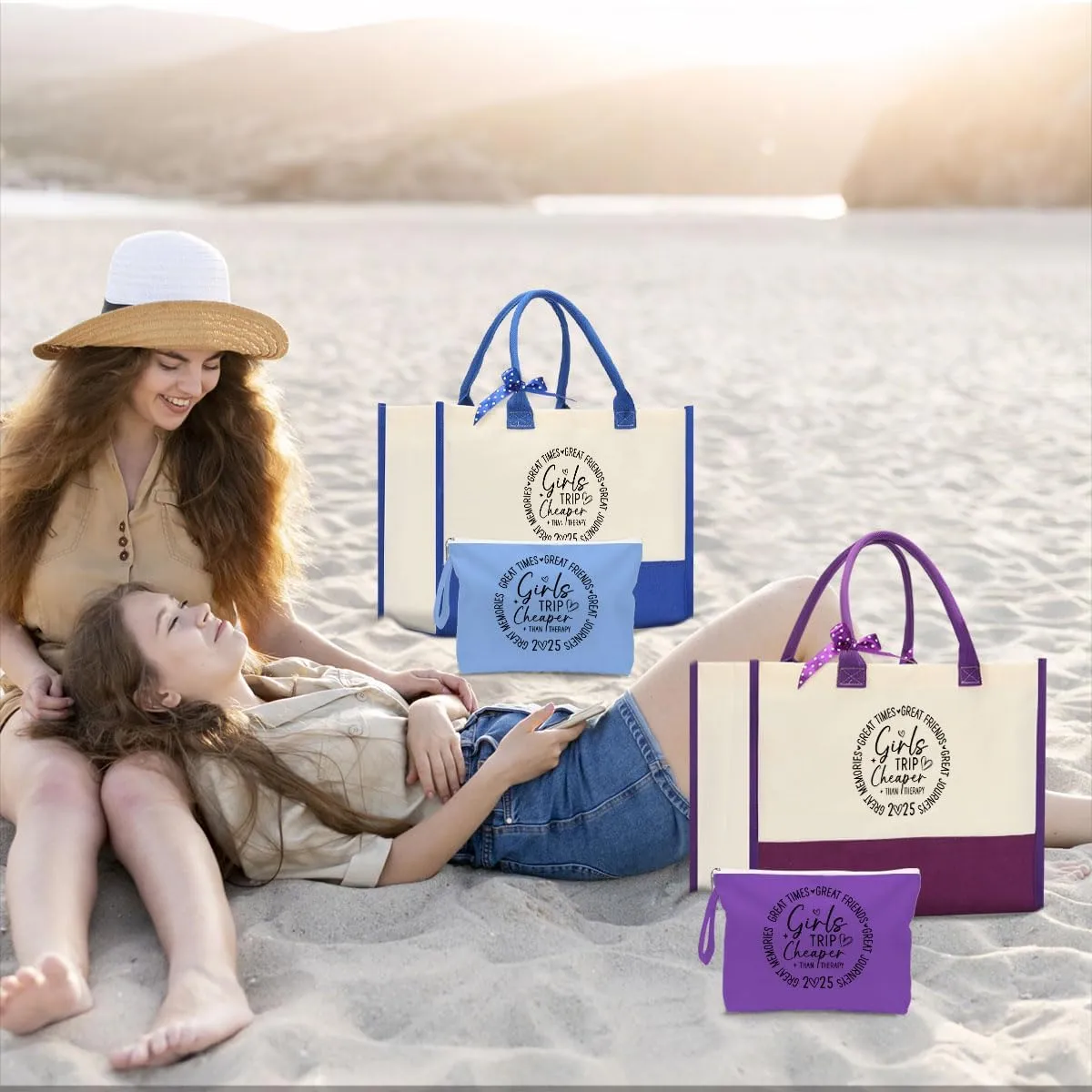 Fokongna Girls Trip 2025 For Women Friend Sister Travel Gifts Canvas Tote Bag Wet Bag for swimsuit Beach Bags Gifts