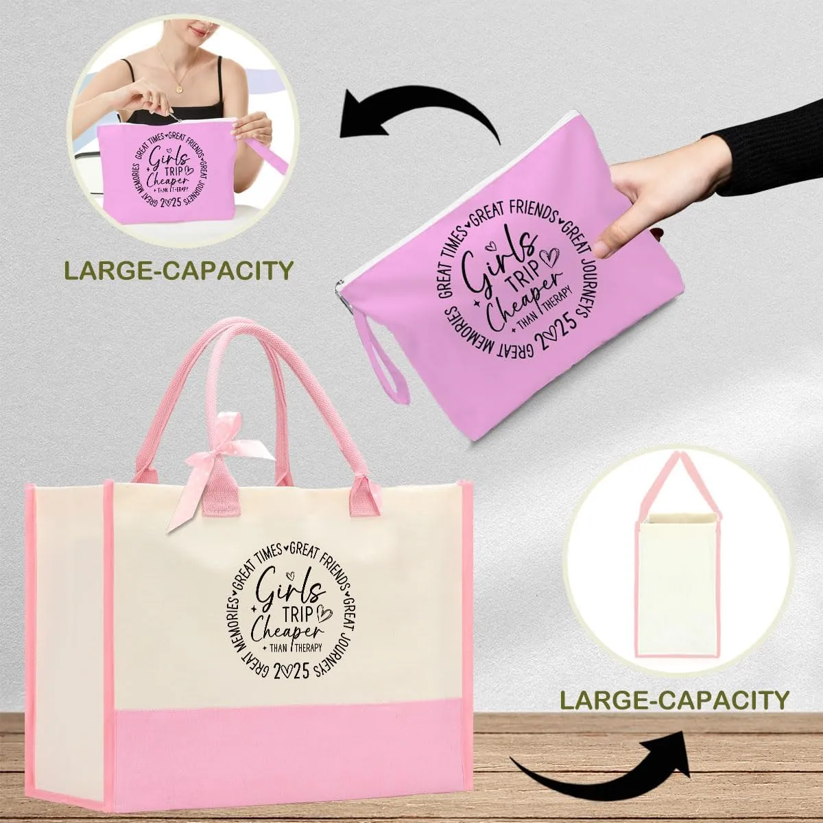 Fokongna Girls Trip 2025 For Women Friend Sister Travel Gifts Canvas Tote Bag Wet Bag for swimsuit Beach Bags Gifts