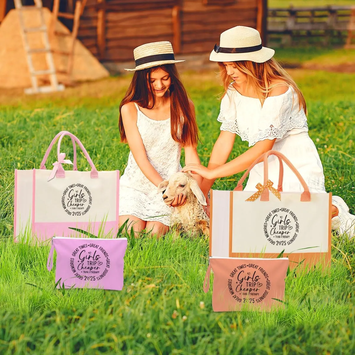 Fokongna Girls Trip 2025 For Women Friend Sister Travel Gifts Canvas Tote Bag Wet Bag for swimsuit Beach Bags Gifts