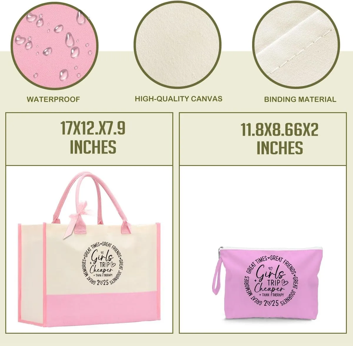 Fokongna Girls Trip 2025 For Women Friend Sister Travel Gifts Canvas Tote Bag Wet Bag for swimsuit Beach Bags Gifts