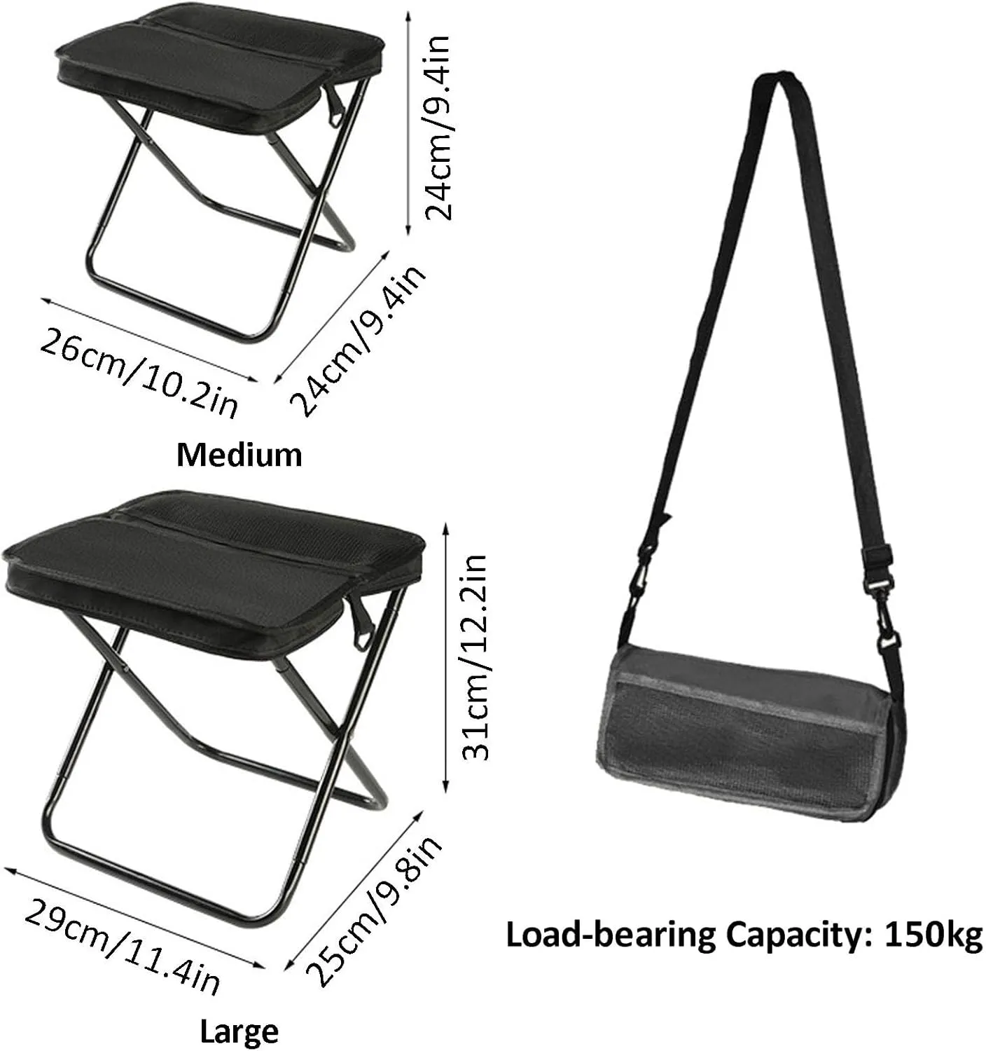 Foldable Backpack Stool – Portable Aluminum Folding Seat for Outdoor Hiking, Camping, Fishing (2Pcs*A, Medium)