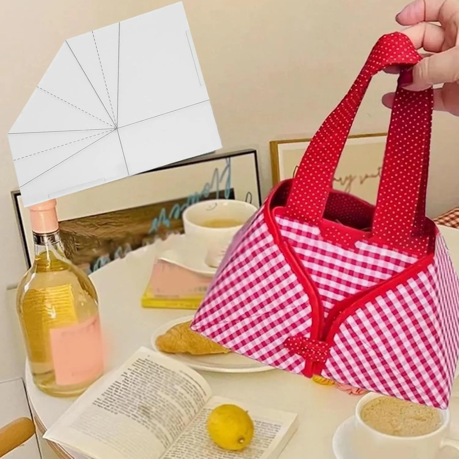 Foldable Food Basket Sewing Template Fabric, DIY Acrylic Transparent Handbag Sewing Template, Tote Bag Handbag Quilting Template Sewing Ruler for Bag Making (8 Inch 80W)