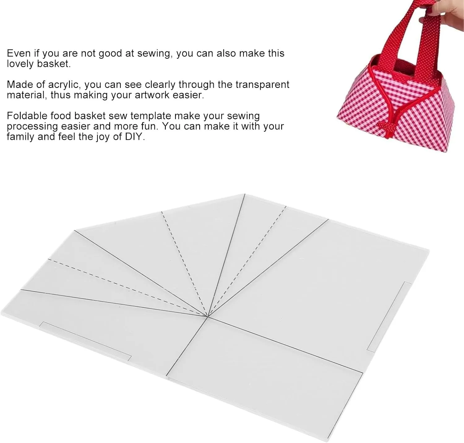 Foldable Food Basket Sewing Template Fabric, DIY Acrylic Transparent Handbag Sewing Template, Tote Bag Handbag Quilting Template Sewing Ruler for Bag Making (8 Inch 80W)