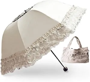 Foldable Travel Umbrella Compact UV Resistance Princess Lace Parasol Umbrella Sun Umbrella for Women Girls