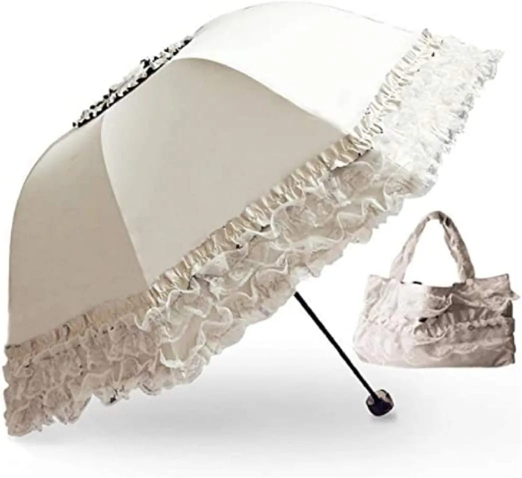 Foldable Travel Umbrella Compact UV Resistance Princess Lace Parasol Umbrella Sun Umbrella for Women Girls