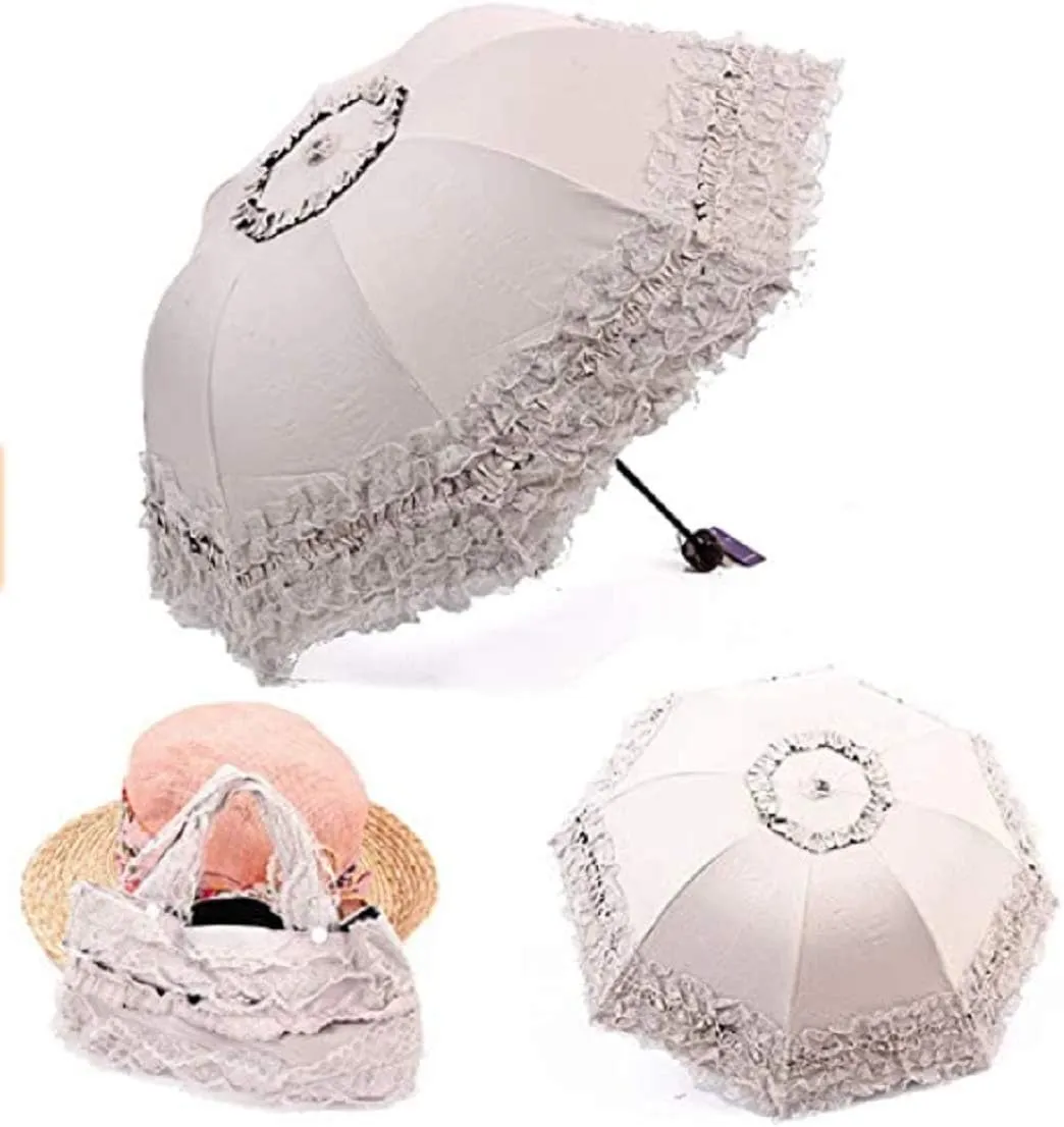 Foldable Travel Umbrella Compact UV Resistance Princess Lace Parasol Umbrella Sun Umbrella for Women Girls