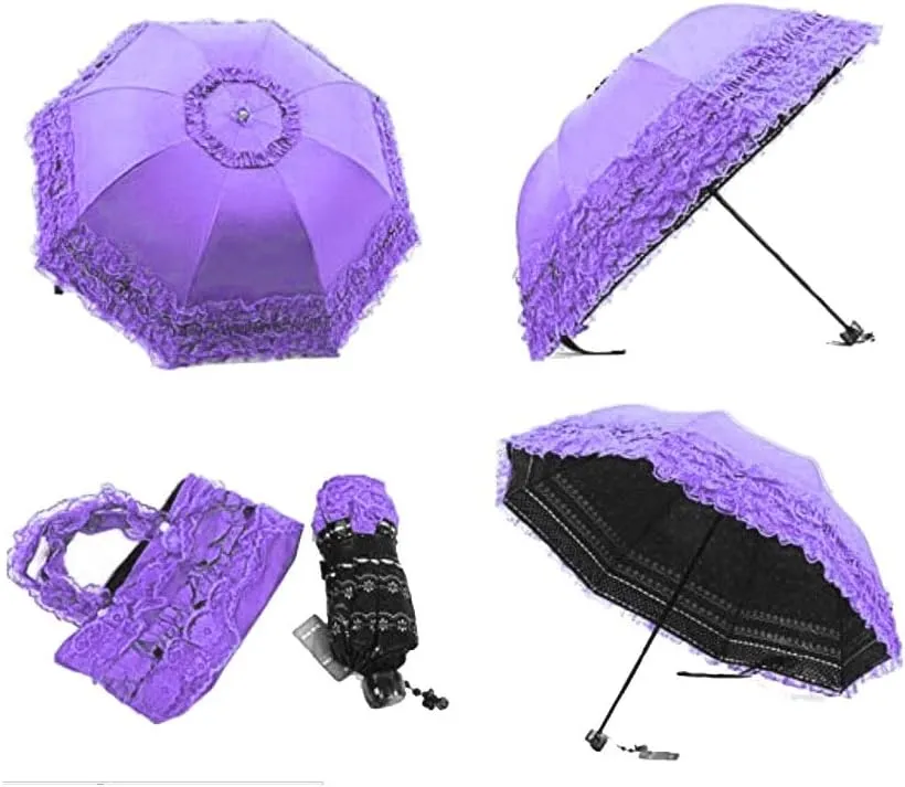 Foldable Travel Umbrella Compact UV Resistance sunshade Princess Lace Parasol Umbrella Sun Umbrella for Women Girls