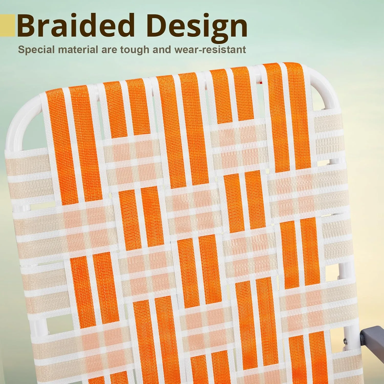 Folding Patio Lawn Webbed Chair Set of 2, Portable Outdoor Beach Chair for Adults, Camping Chair Steel Frame 300lbs Capacity for Yard, Garden Dining, Party, Picnic, 16.7" Seat Width