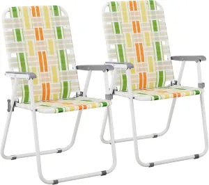Folding Patio Lawn Webbed Chair Set of 2, Portable Outdoor Beach Chair for Adults, Camping Chair Steel Frame 300lbs Capacity for Yard, Garden Dining, Party, Picnic, 16.7" Seat Width