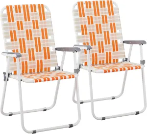 Folding Patio Lawn Webbed Chair Set of 2, Portable Outdoor Beach Chair for Adults, Camping Chair Steel Frame 300lbs Capacity for Yard, Garden Dining, Party, Picnic, 16.7" Seat Width