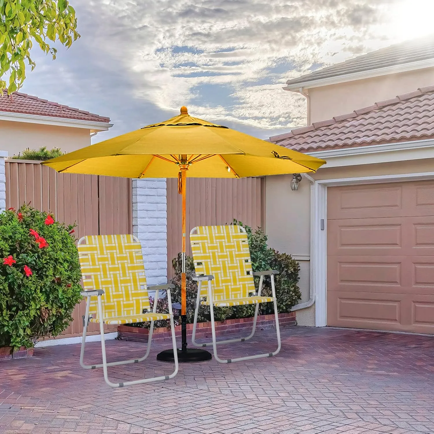 Folding Patio Lawn Webbed Chair Set of 2, Portable Outdoor Beach Chair for Adults, Camping Chair Steel Frame 300lbs Capacity for Yard, Garden Dining, Party, Picnic, Yellow